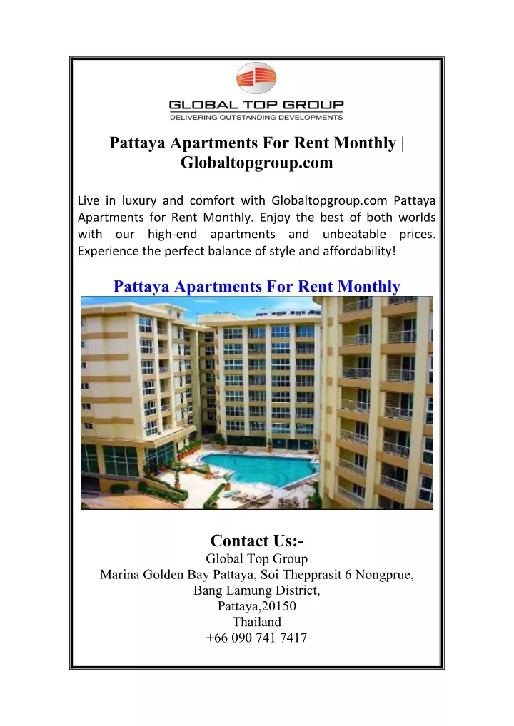 pattaya apartments for rent monthly