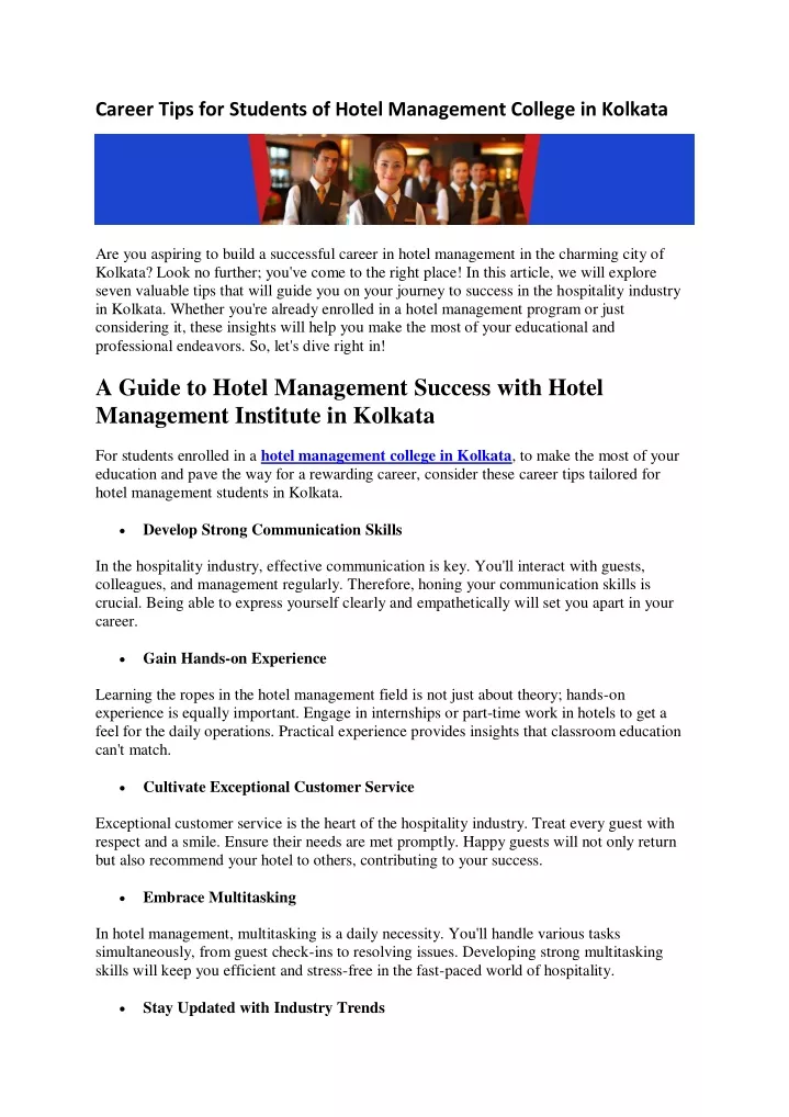 career tips for students of hotel management