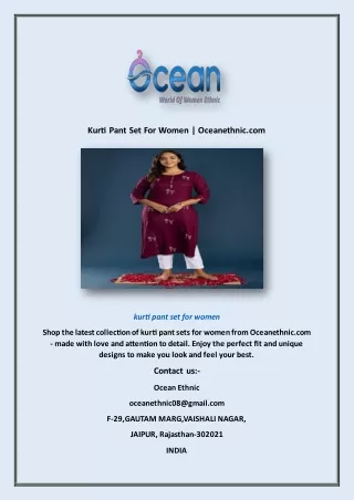 Kurti Pant Set For Women | Oceanethnic.com