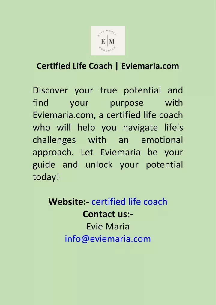 certified life coach eviemaria com