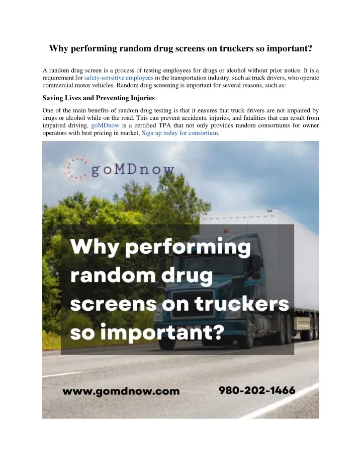 why performing random drug screens on truckers