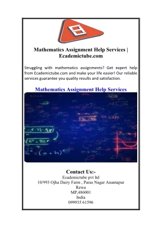 Mathematics Assignment Help Services  Ecademictube.com