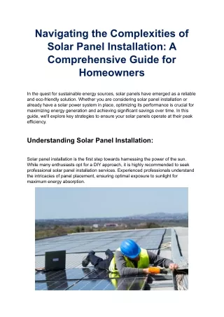 Navigating the Complexities of Solar Panel Installation A Comprehensive Guide for Homeowners