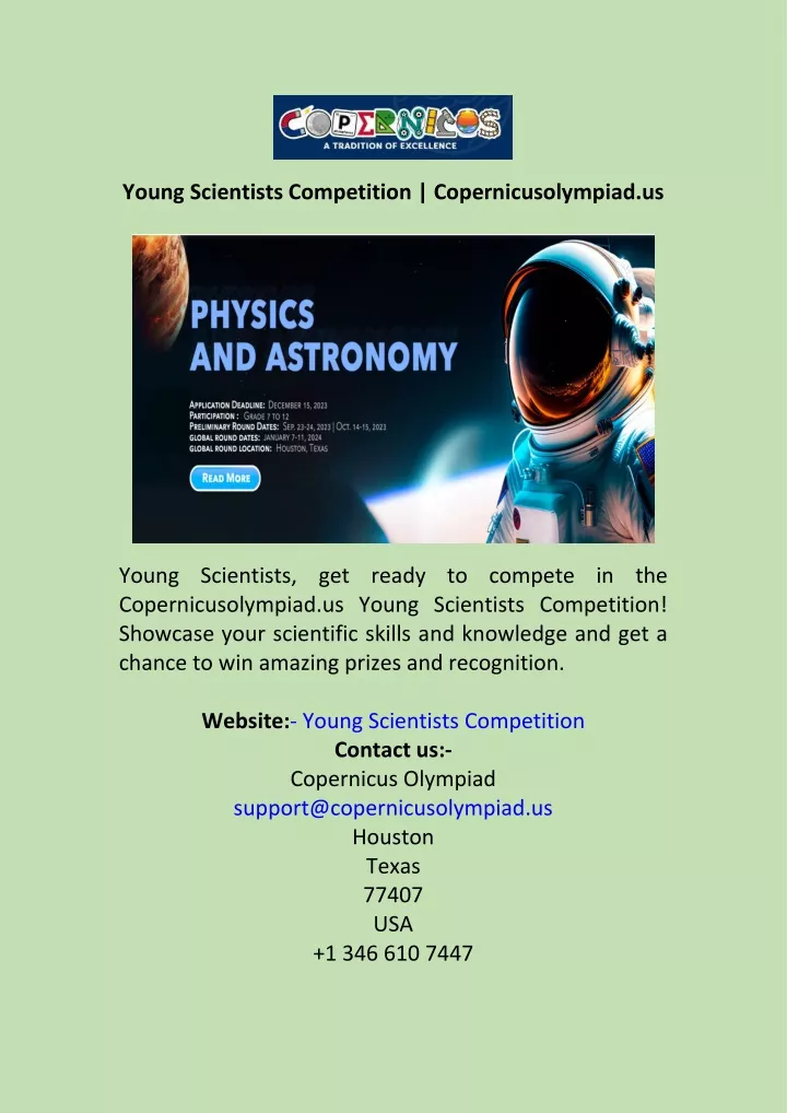 young scientists competition copernicusolympiad us