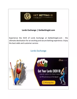 Lords Exchange  Getbettingid