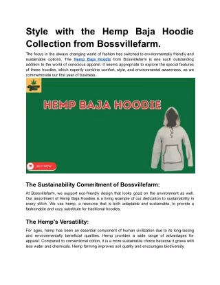 Style with the Hemp Baja Hoodie Collection from Bossvillefarm.