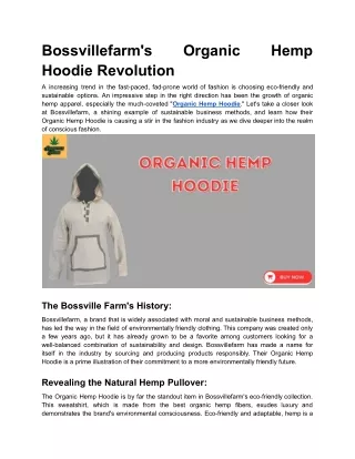 Bossvillefarm's Organic Hemp Hoodie Revolution