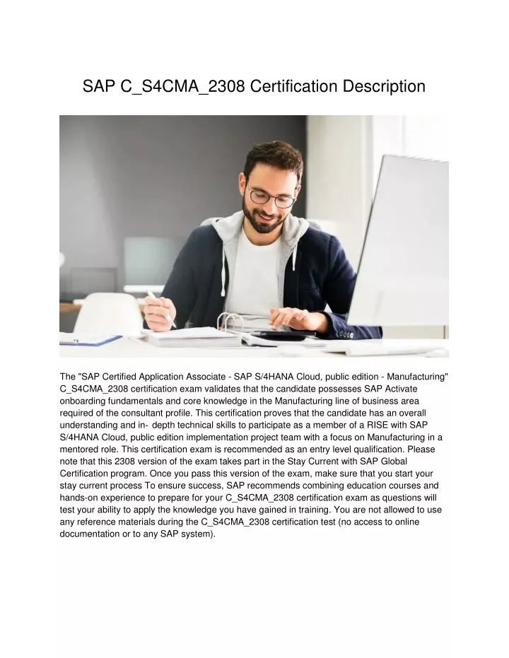 sap c s4cma 2308 certification description