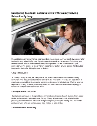 Navigating Success Learn to Drive with Galaxy Driving School in Sydney