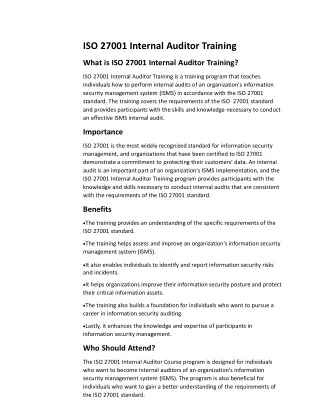 iso 27001 internal auditor training what