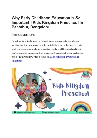 Why Early Childhood Education Is So Important | Kids Kingdom Preschool In Panath