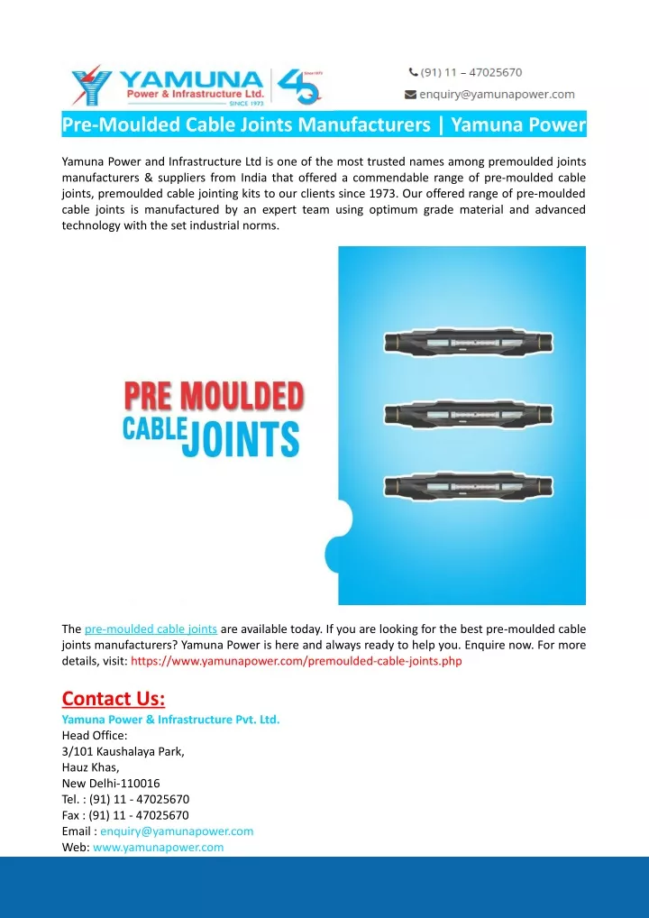 pre moulded cable joints manufacturers yamuna