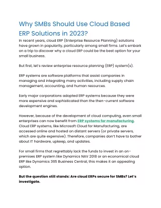Why SMBs Should Use Cloud Based ERP Solutions in 2023