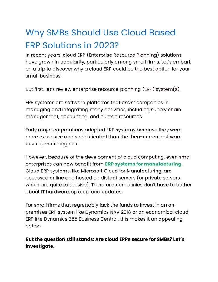 why smbs should use cloud based erp solutions