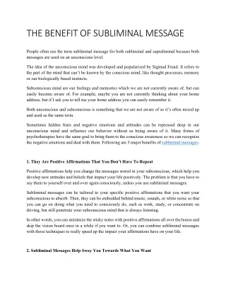 THE BENEFIT OF SUBLIMINAL