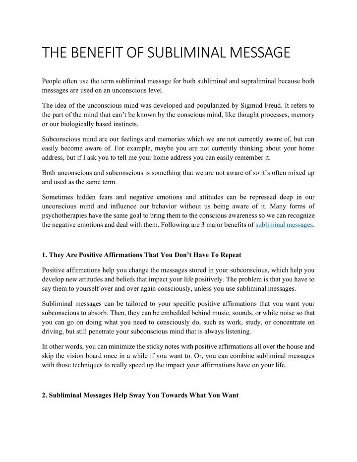 the benefit of subliminal message