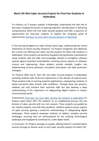 btech cse mini cyber security projects for final