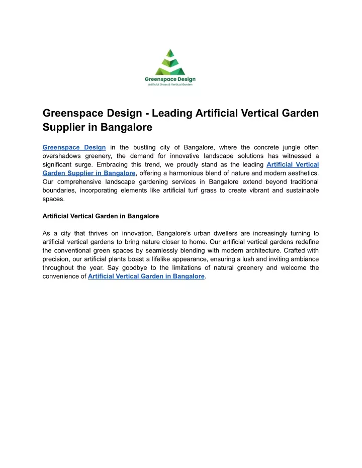 greenspace design leading artificial vertical