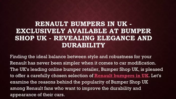 renault bumpers in uk exclusively available at bumper shop uk revealing elegance and durability