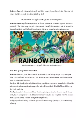Rainbow fish - Bí quyết thành ngư thủ tài ba cùng win55