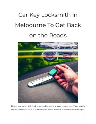 Car Key Locksmith in Melbourne To Get Back on the Roads