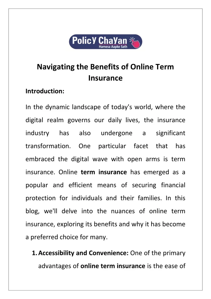 navigating the benefits of online term insurance