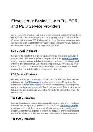 Elevate Your Business with Top EOR and PEO Service Providers