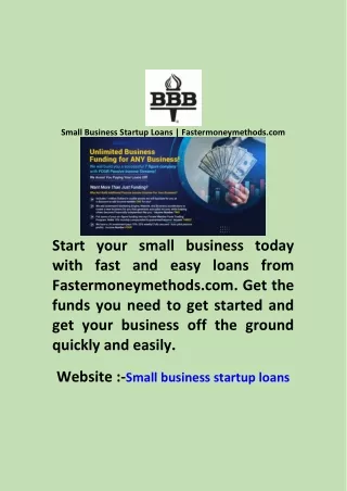 Small Business Startup Loans  Fastermoneymethods com