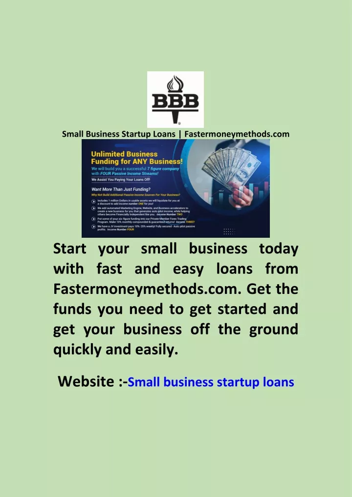 small business startup loans fastermoneymethods