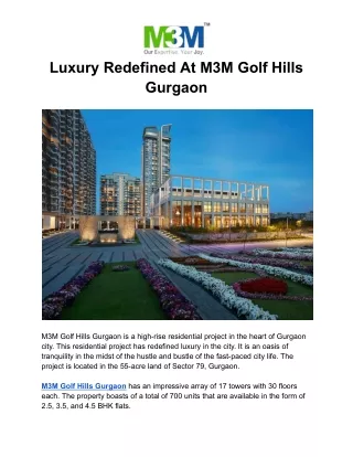 Luxury Redefined At M3M Golf Hills Gurgaon