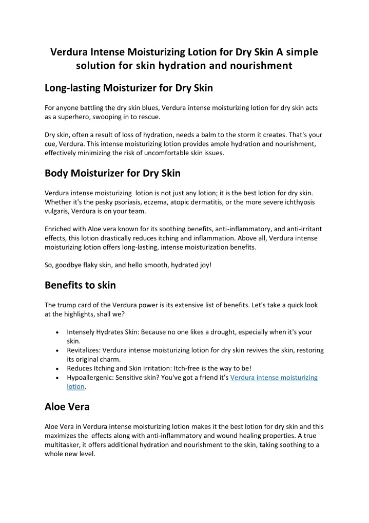 verdura intense moisturizing lotion for dry skin