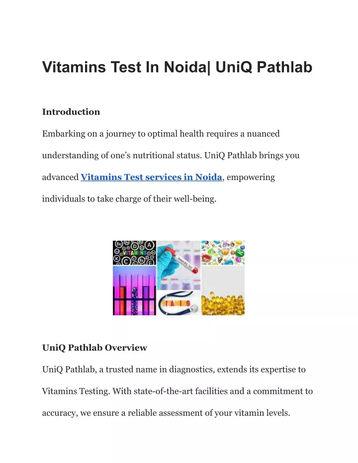vitamins test in noida uniq pathlab