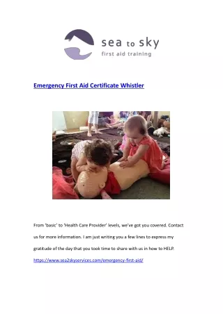 Emergency First Aid Certificate Whistler