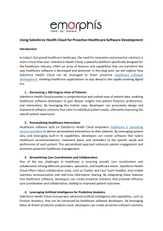 Salesforce Health Cloud for Proactive Healthcare Software Development