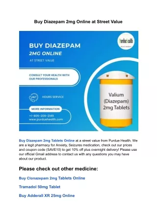 Diazepam 2mg Tablets Online At Valuable Price