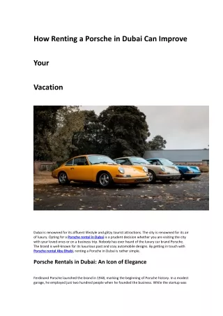 How Renting a Porsche in Dubai Can Improve Your Va