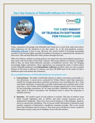Top 5 Key Features of Telehealth Software for Primary Care
