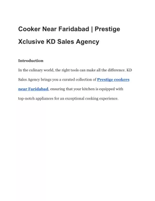 Cooker Near Faridabad | Prestige Xclusive KD Sales Agency
