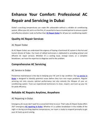 Enhance Your Comfort: Professional AC Repair and Servicing in Dubai