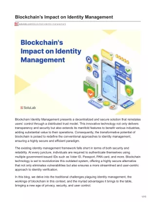 Blockchains Impact on Identity Management