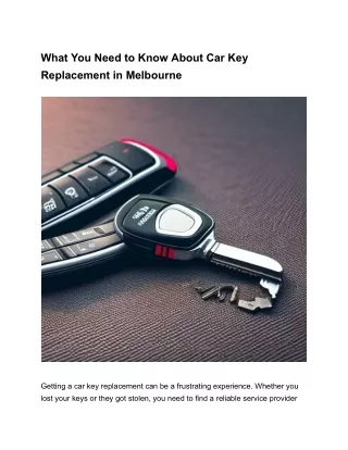 What You Need to Know About Car Key Replacement in Melbourne
