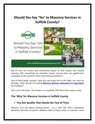 Should You Say Yes to Masonry Services in Suffolk County