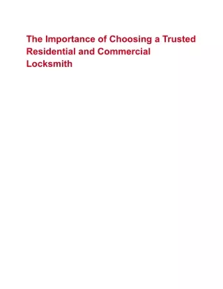 The Importance of Choosing a Trusted Residential and Commercial Locksmith