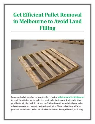 Get Efficient Pallet Removal in Melbourne to Avoid Land Filling