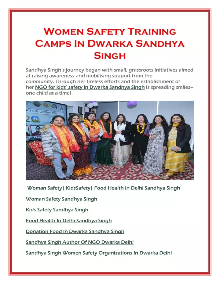 women safety training camps in dwarka sandhya