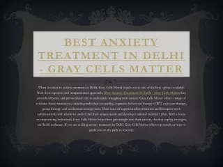 Best Anxiety Treatment In Delhi - Gray Cells