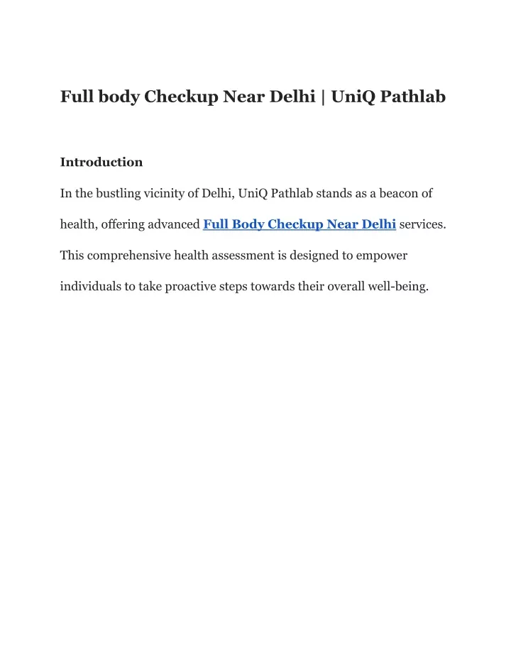 full body checkup near delhi uniq pathlab