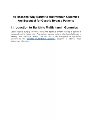 10 Reasons Why Bariatric Multivitamin Gummies Are Essential for Gastric Bypass Patients