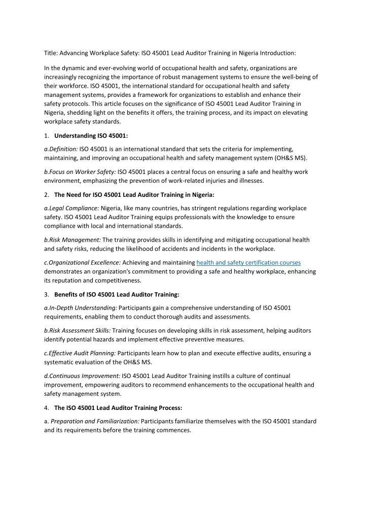 title advancing workplace safety iso 45001 lead