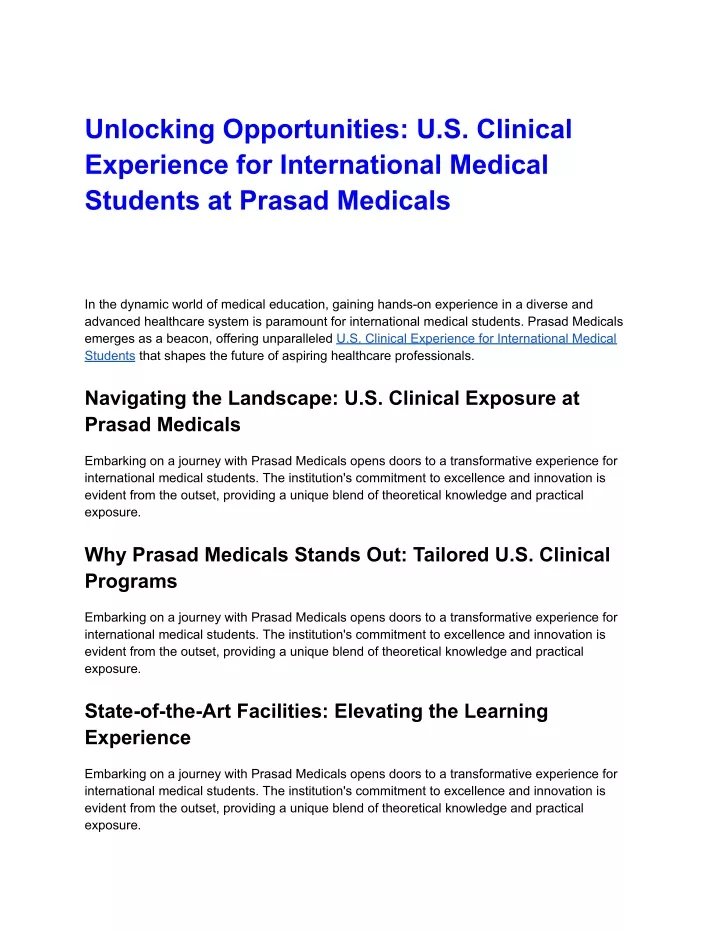 unlocking opportunities u s clinical experience